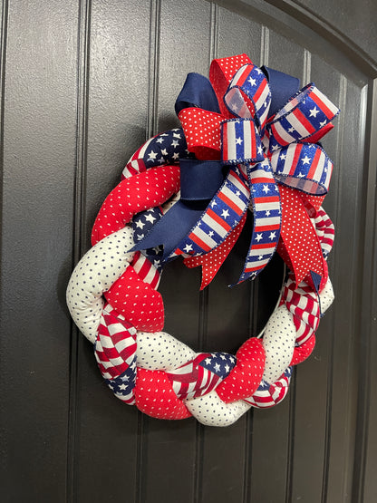 Fabric Braided Patriotic Wreath, Storm Door Home Decor, KatsCreationsNMore