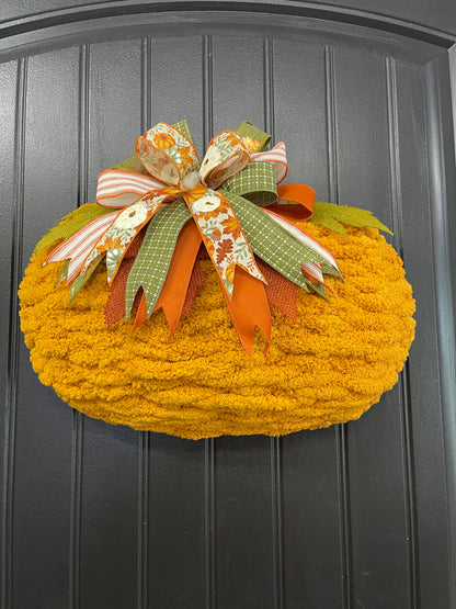 Fall Chenille Yarn Pumpkin, Autumn Wall Hanging, Holiday Front Door Decor, KatsCreationsNMore