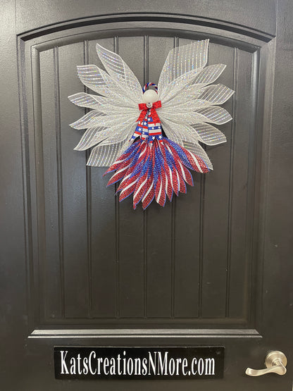 Limited Edition Patriotic Angel – America 250th Anniversary Decor, Liberty Angel Wreath Attachment, Red White Blue Deco Mesh Angel, 4th of July Door Decor, Faith Limited Edition Angel, KatsCreationsNMore