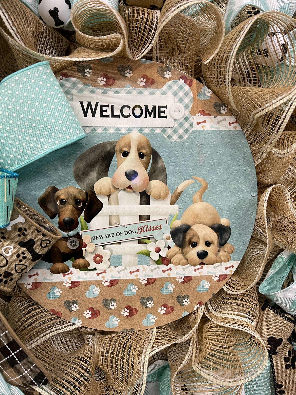 Welcome Dog Kisses Wreath, Puppy Love Front Door Decor, KatsCreationsNMore