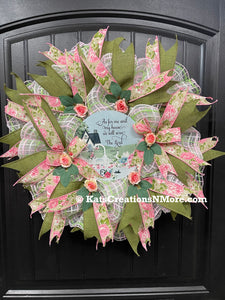 Spring Rose Floral Storm Door Wreath, Joshua 24:15 Religious Front Door Decor, KatsCreationsNMore