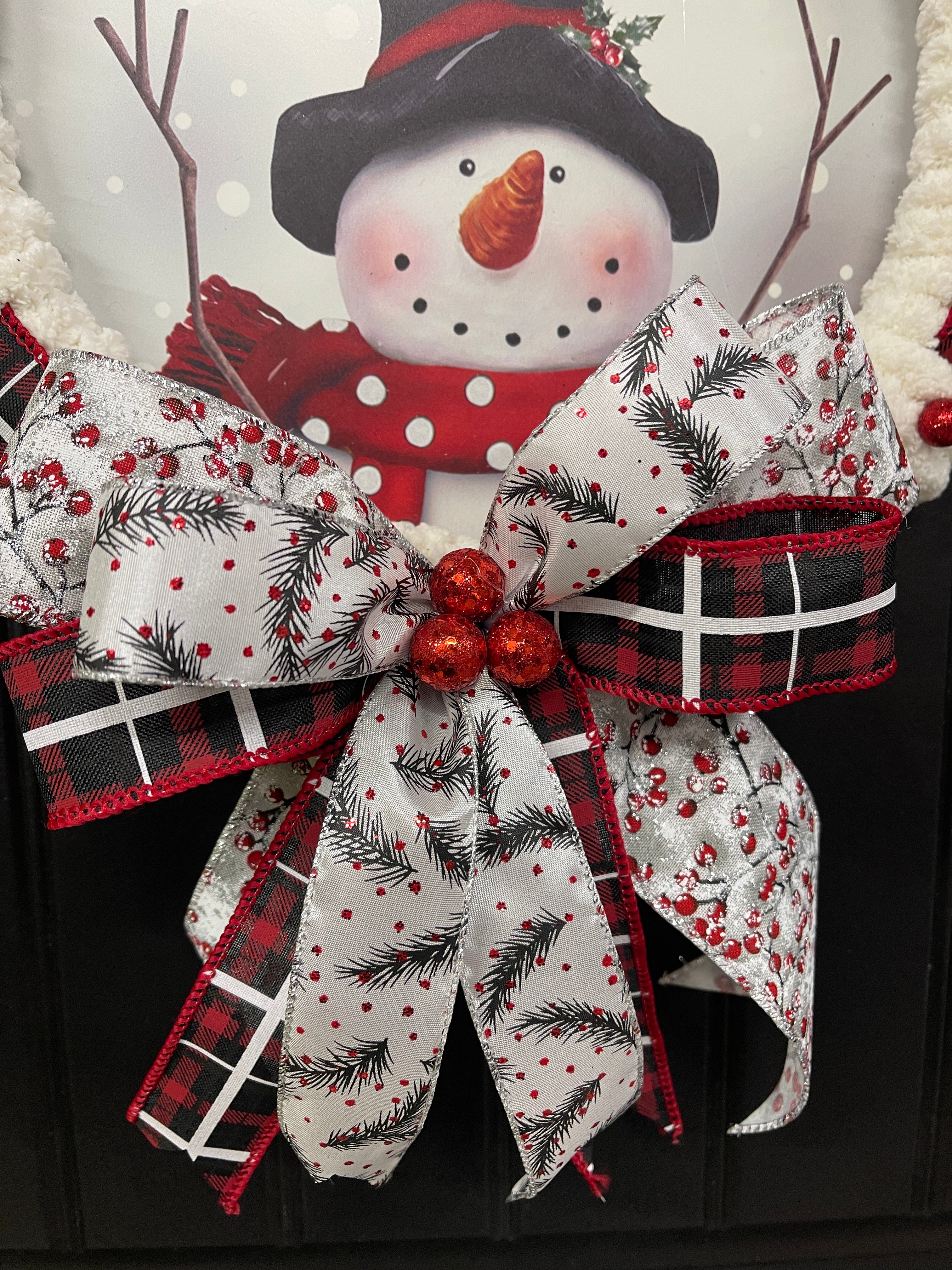 Winter Snowman Let It Snow Wreath, Buffalo Plaid Christmas Storm Door Decor, KatsCreationsNMore