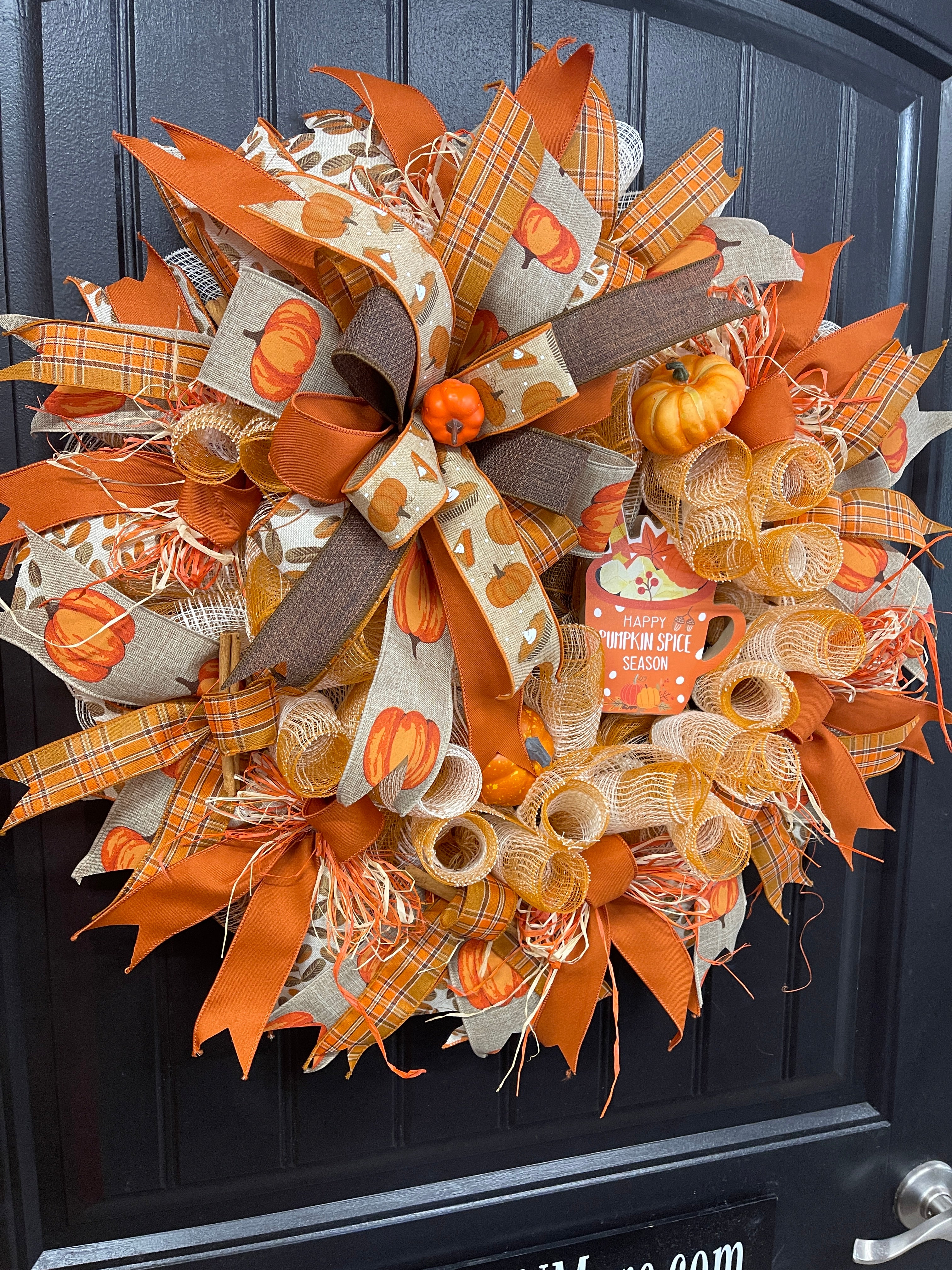 Pumpkin Spice Fall Wreath with Cinnamon Sticks – Cozy Farmhouse Autumn Door Décor, KatsCreationsNMore