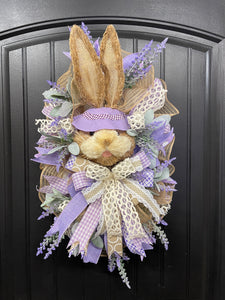 Spring Bunny Lavender Floral Swag, Easter Bunny Front Door Decor, Baby Shower Wall Decoration, KatsCreationsNMore