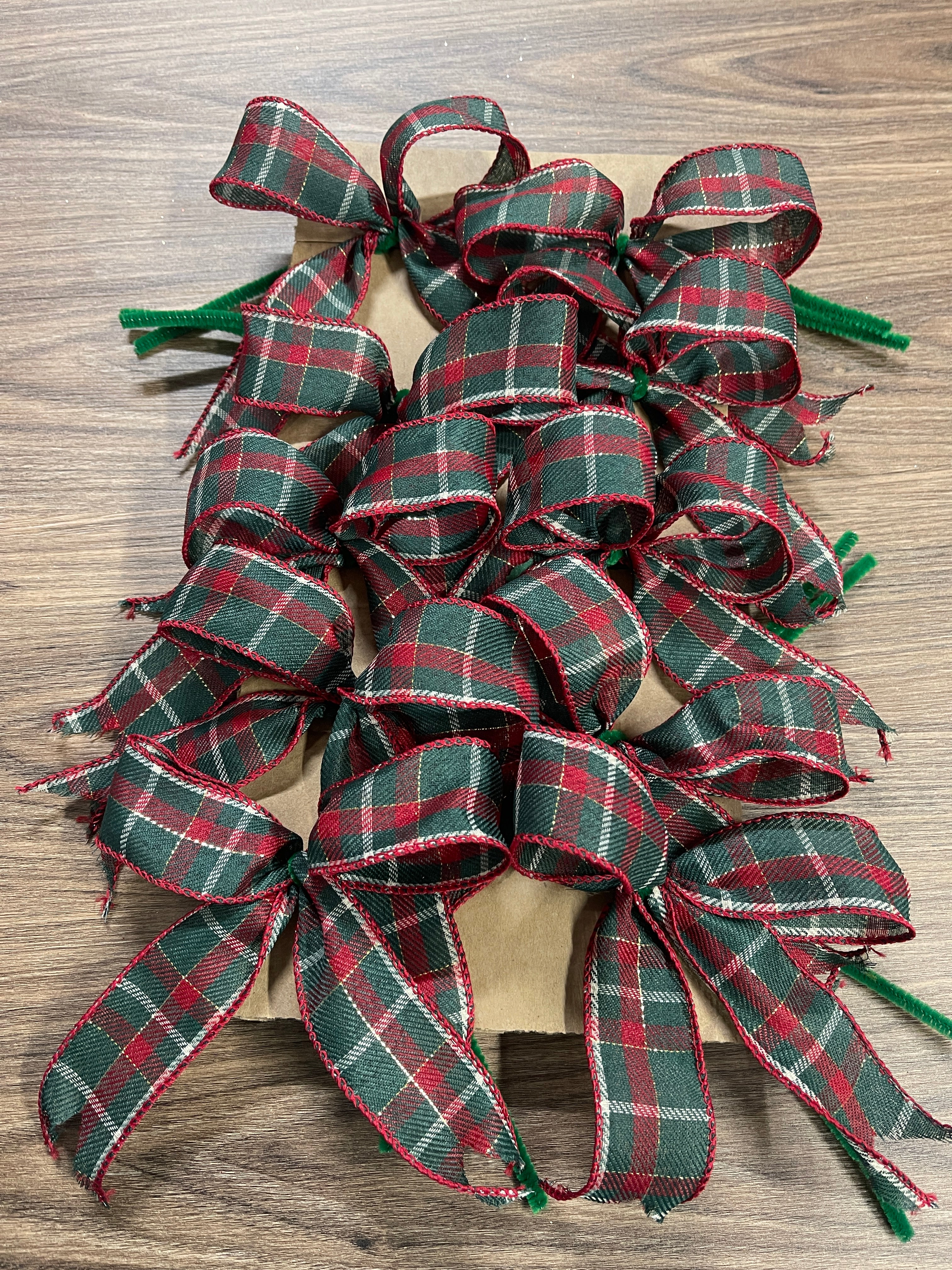 Mini Christmas Tree Plaid Bow Set of 10, Holiday Gift Package Bows, KatsCreationsNMore