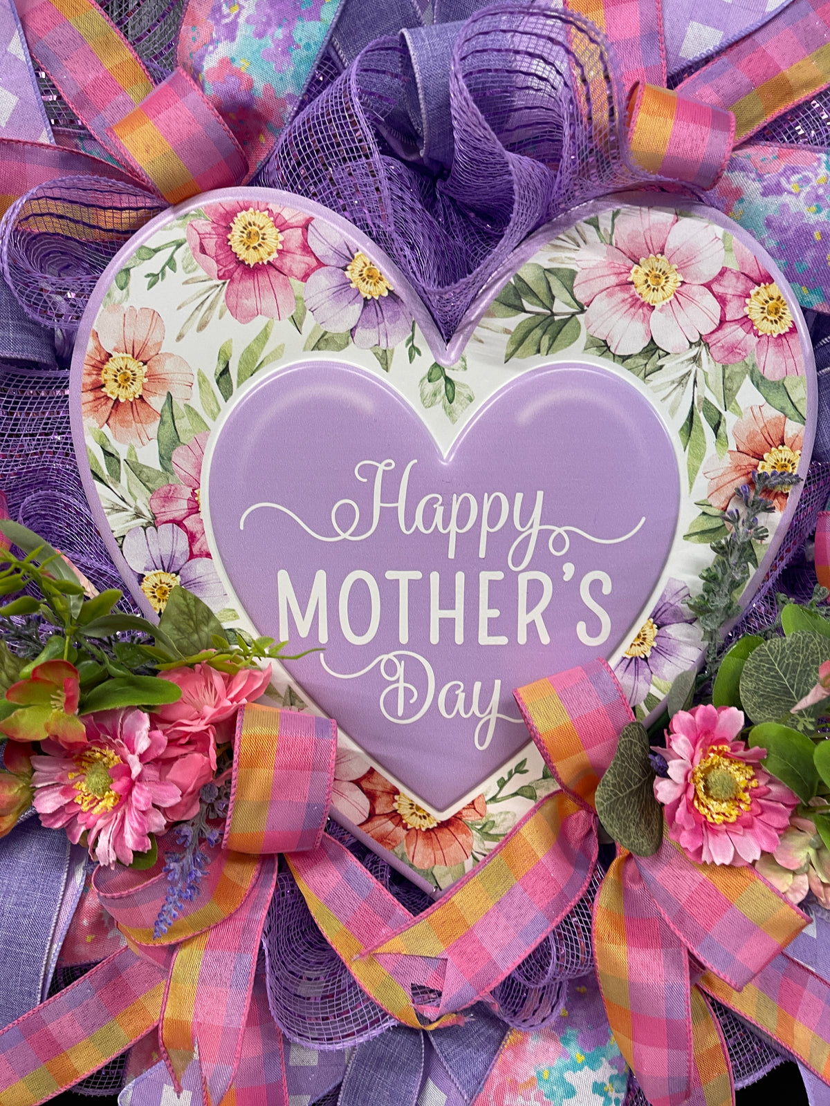 Purple Floral Happy Mother’s Day Wreath, Gift for Mom, KatsCreationsNMore