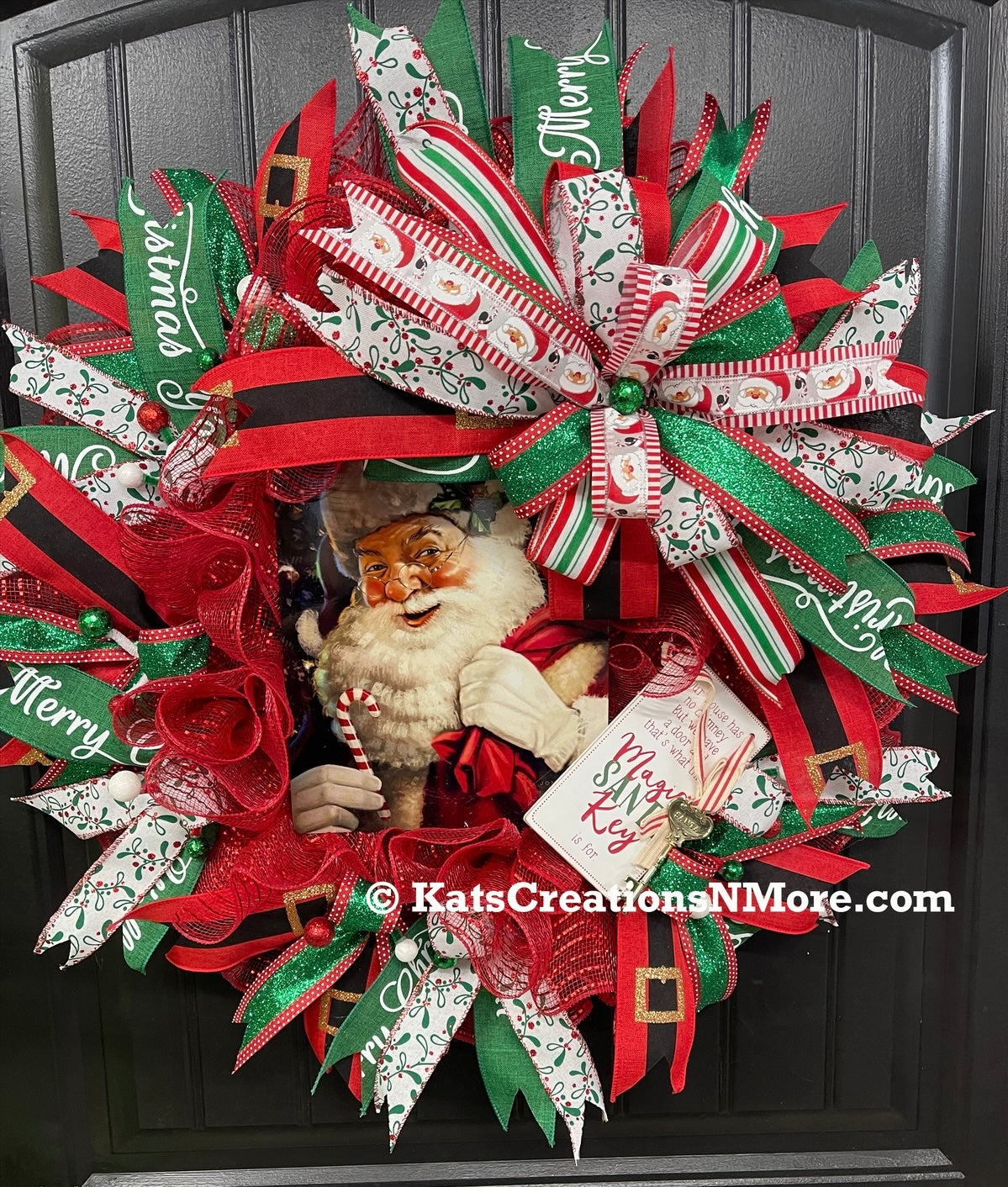 Santa’s Magic Key Christmas Wreath, Holiday Front Door Decor, KatsCreationsNMore