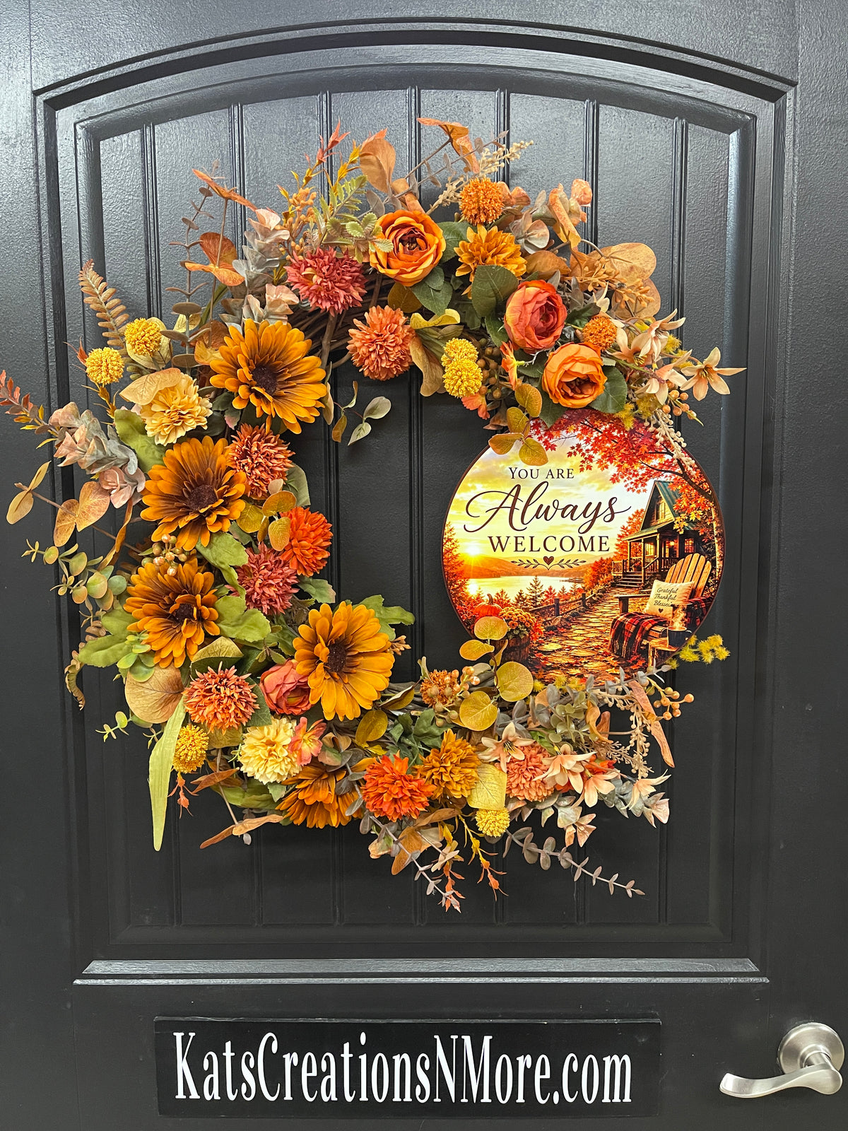 Always Welcome Fall Grapevine Wreath | Handmade Autumn Front Door Decor | KatsCreationsNMore