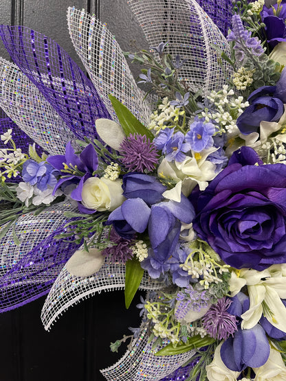 Purple Floral Cross Wreath