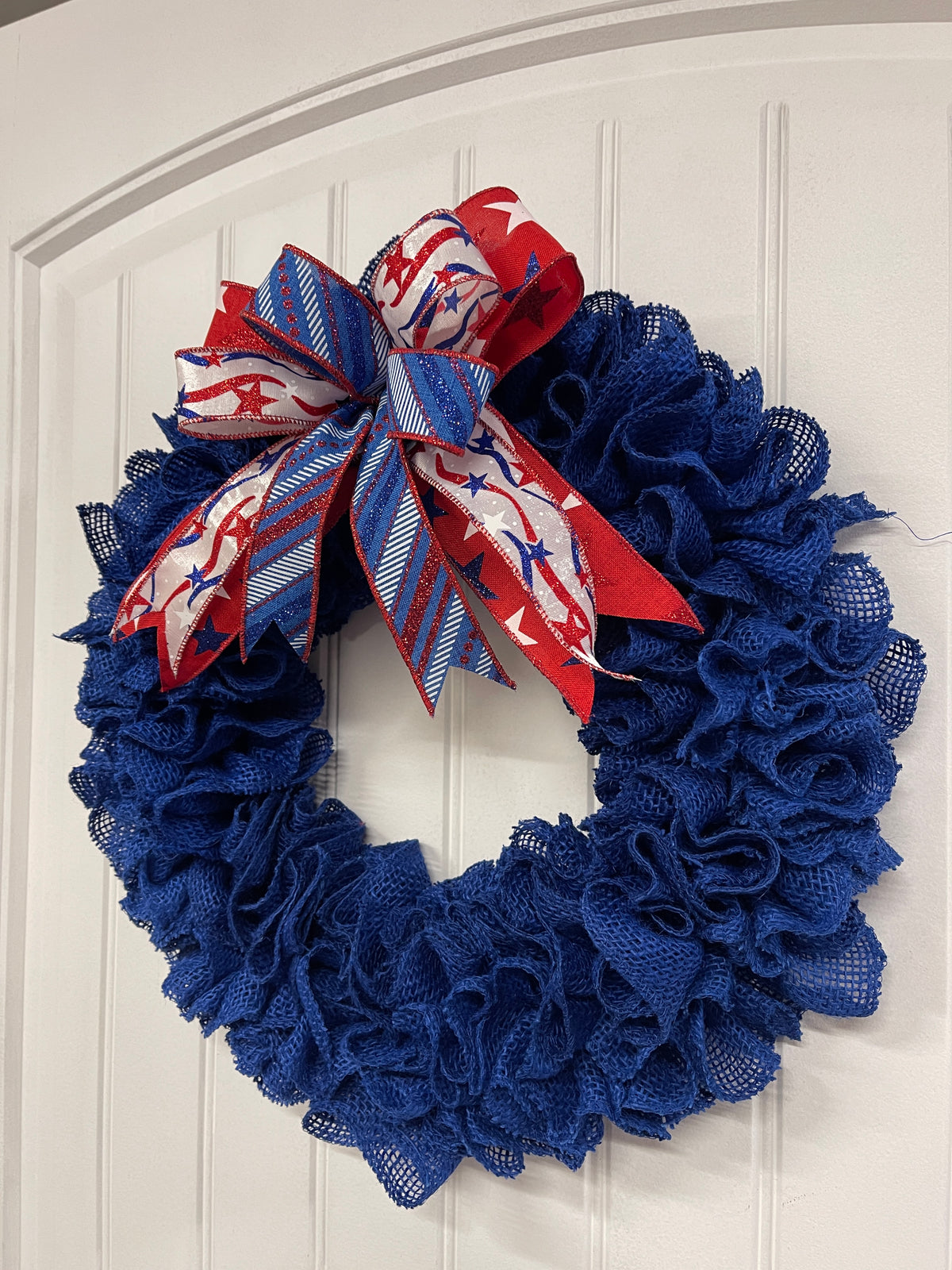 Primitive Country Burlap Wreath, Patriotic Holiday Front Door Decor, Everyday Wreath for Front Door, KatsCreationsNMore
