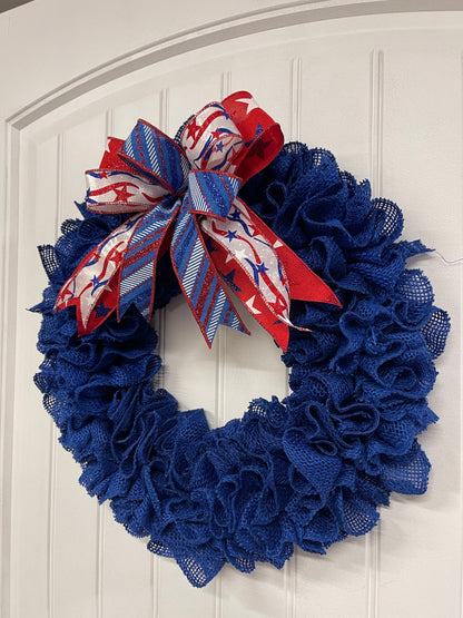 Primitive Country Burlap Wreath, Patriotic Holiday Front Door Decor, Everyday Wreath for Front Door, KatsCreationsNMore
