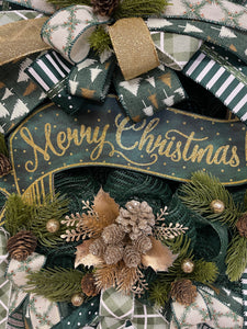 Merry Christmas Banner Wreath, Evergreen Winter Front Door Decor, KatsCreationsNMore