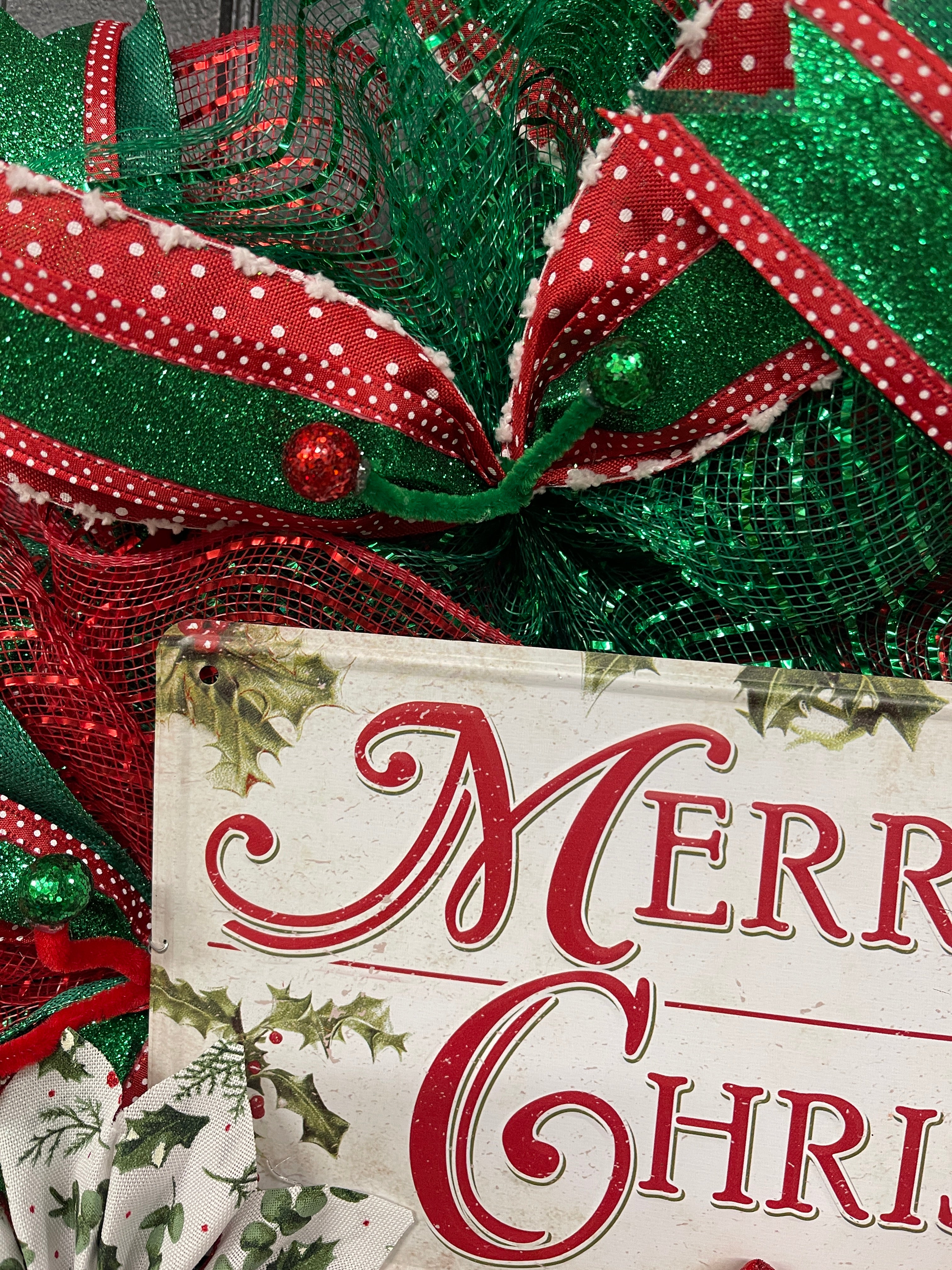 Merry Christmas Classic Deco Mesh Wreath — 25” Storm Door Friendly Holiday Door Décor | KatsCreationsNMore