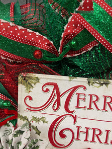 Merry Christmas Classic Deco Mesh Wreath — 25” Storm Door Friendly Holiday Door Décor | KatsCreationsNMore