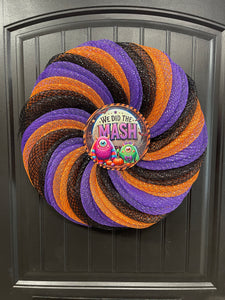 We Did the Mash Halloween Wreath – Monster Mash Spiral Deco Mesh Wreath in Orange, Black & Purple – Spooky Cute Door Decor - KatsCreationsNMore