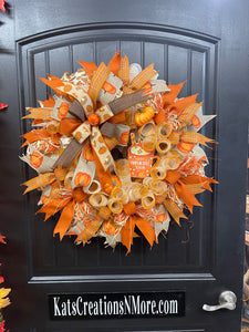 Pumpkin Spice Fall Wreath with Cinnamon Sticks – Cozy Farmhouse Autumn Door Décor, KatsCreationsNMore