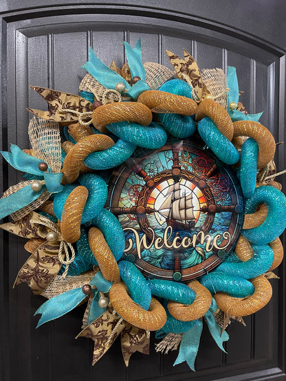 Sailing Ship Nautical Welcome Wreath, Gift for Him, KatsCreationsNMore