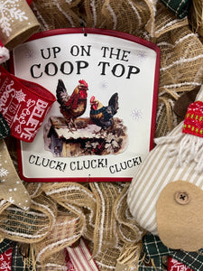 Up on the Coop Top Christmas Chicken Wreath, Farmhouse Country Xmas Front Door Decor, KatsCreationsNMore