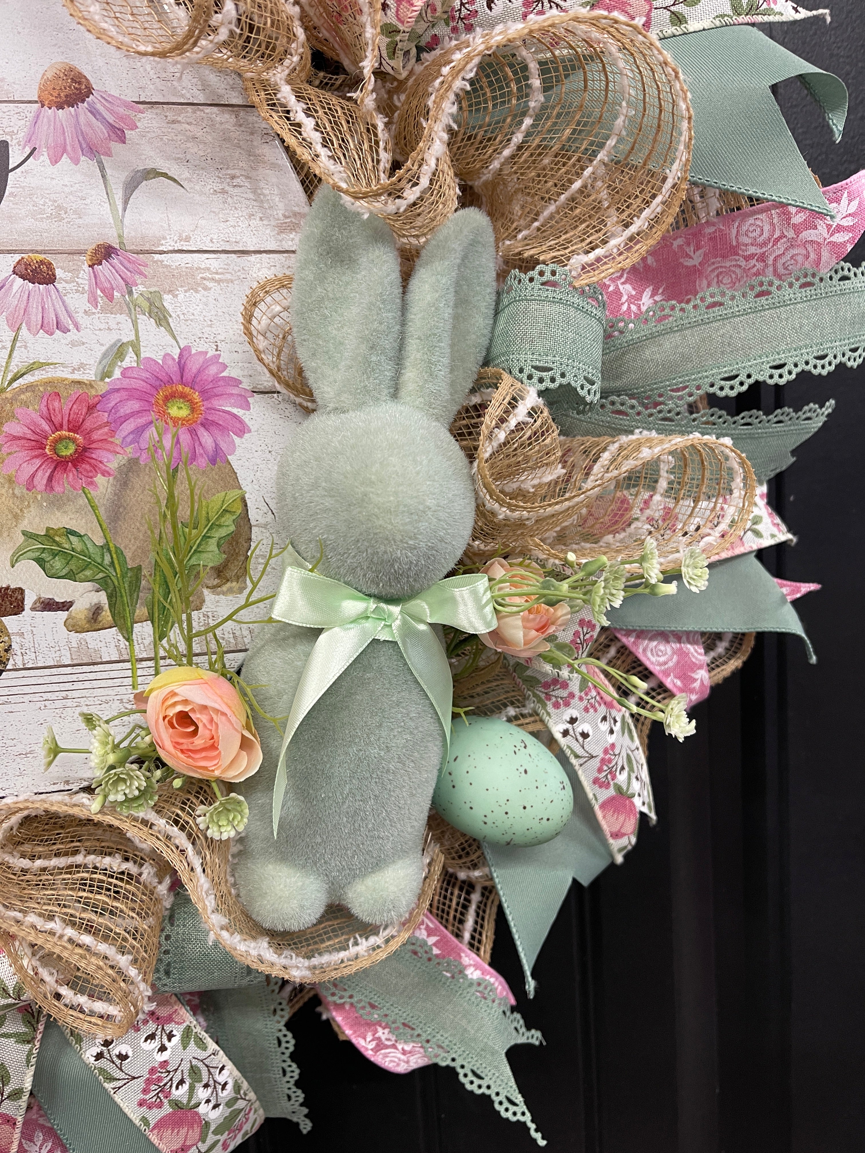 Welcome Spring Watercolor Bunnies Wreath