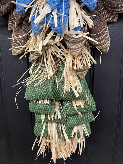 Rustic Fall Scarecrow Door Hanger Wreath by KatsCreationsNMore