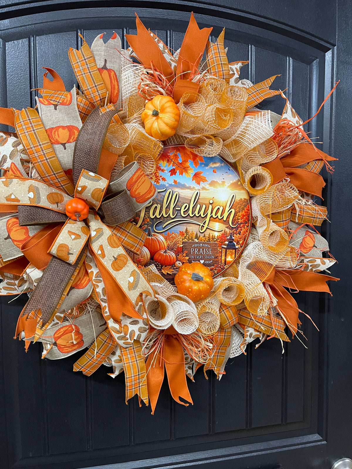 Pumpkin Fallelujah Wreath with Cinnamon Sticks – Cozy Farmhouse Autumn Door Décor, KatsCreationsNMore