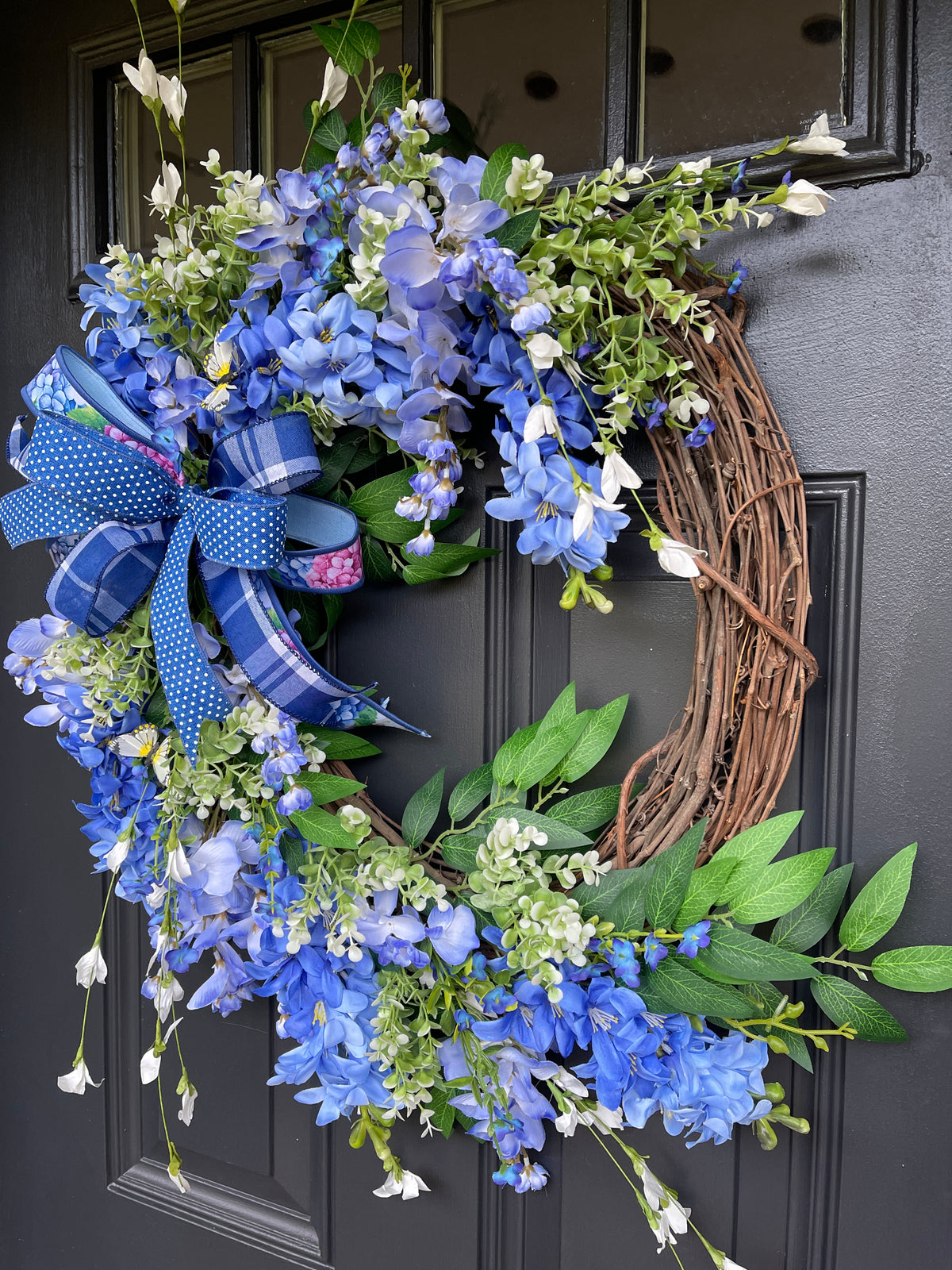 Spring Blue Hyacinth and Wisteria Grapevine Wreath, Mothers Day, Gift for Her, KatsCreationsNMore