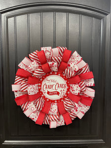 Candy Cane Christmas Ribbon Wreath, Winter Holiday Front Door Decor, Seasonal Porch Decoration, KatsCreationsNMore