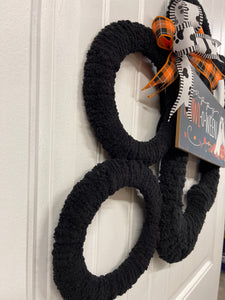 Black Dog Paw Print Chenille Yarn Happy Halloween Wreath by KatsCreationsNMore