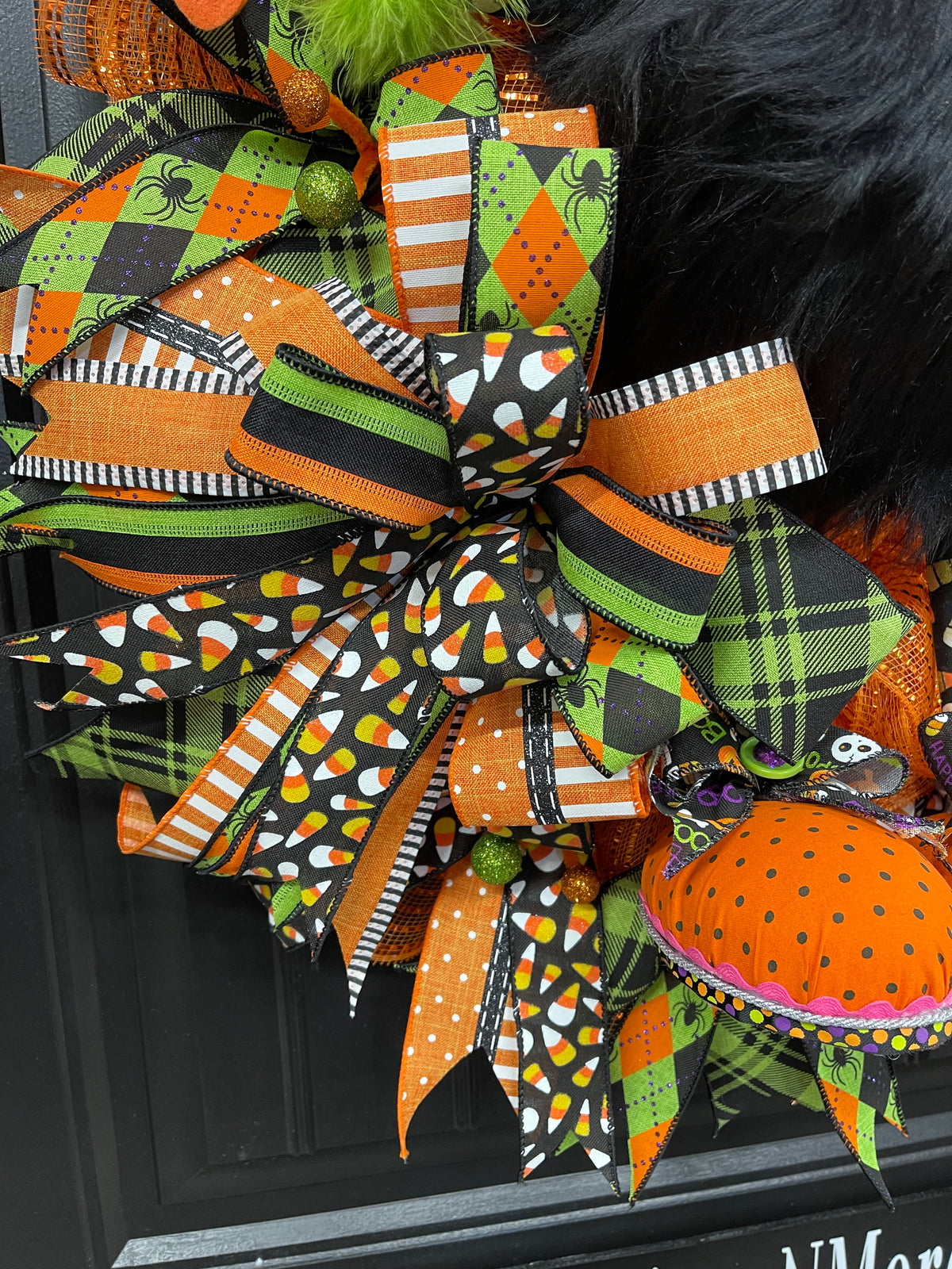 Halloween Monster Candy Corn Sucker Wreath, Seasonal Holiday Front Door Decor, KatsCreationsNMore