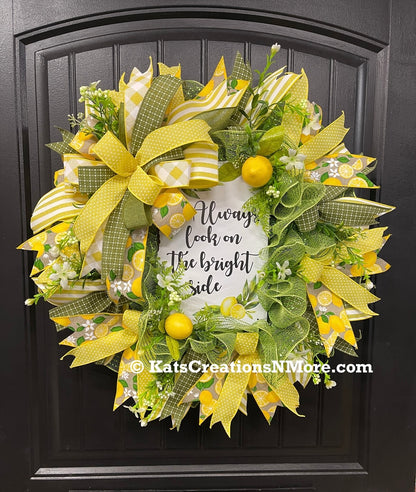 Summer Lemon Deco Mesh Wreath, Lemon Front Door Wreath, Bright Side Wreath, Summer Door Decor, Yellow Lemon Wreath, Always Look On The Bright Side Lemon Deco Mesh Wreath, KatsCreationsNMore