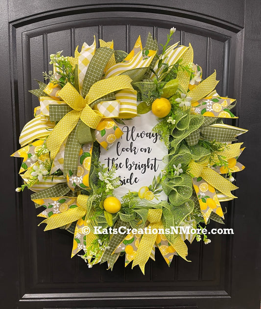 Summer Lemon Deco Mesh Wreath, Lemon Front Door Wreath, Bright Side Wreath, Summer Door Decor, Yellow Lemon Wreath, Always Look On The Bright Side Lemon Deco Mesh Wreath, KatsCreationsNMore
