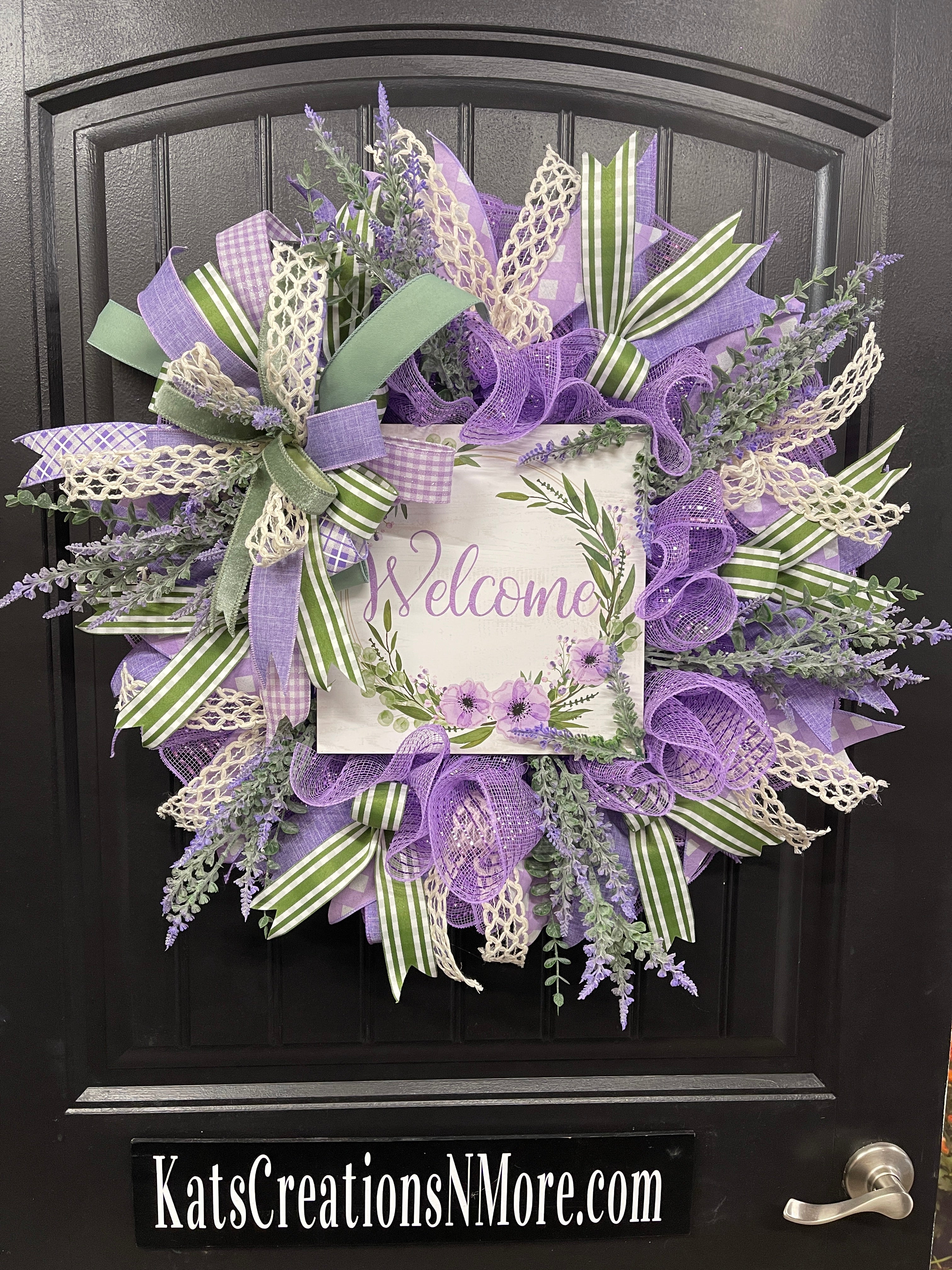 Lavender and Sage Welcome Wreath, Everyday Front Door Decor, KatsCreationsNMore