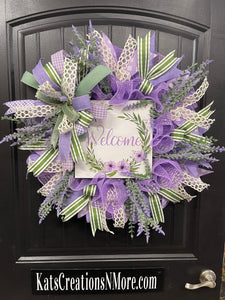 Lavender and Sage Welcome Wreath, Everyday Front Door Decor, KatsCreationsNMore
