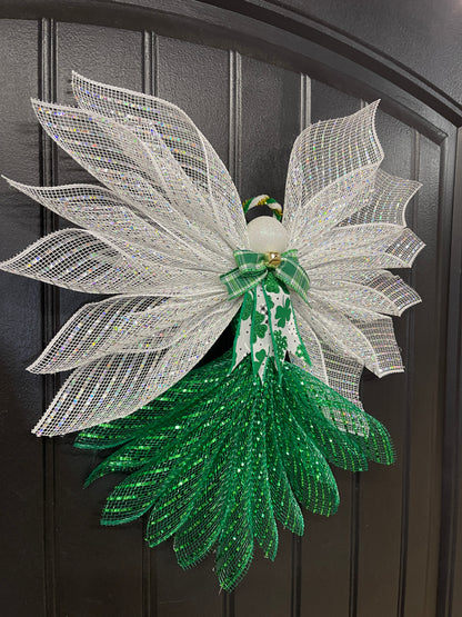 St. Patrick’s Day Angel Tree Topper, Irish Guardian Angel Wall Hanging, Holiday Graveside Memorial, KatsCreationsNMore