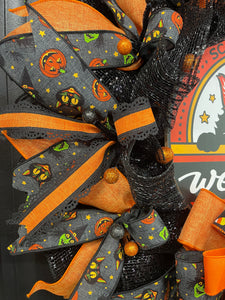 Scaredy Cats Halloween Welcome Wreath – Black Cat, Candy Corn, Jack-o’-Lanterns – Front Door Halloween Decor, KatsCreationsNMore