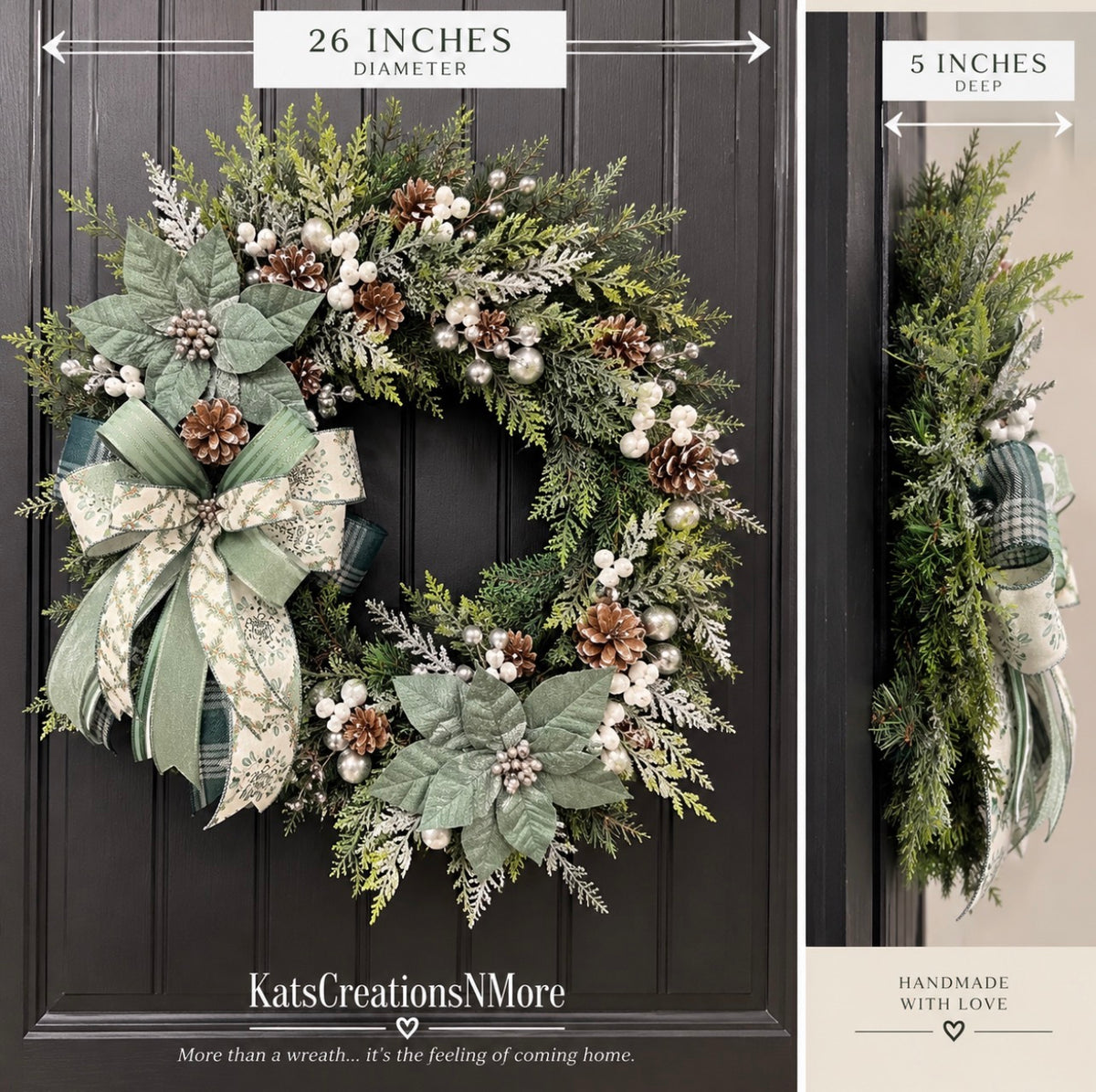 Merry & Bright Sage Green Christmas Wreath | 26” Frosted Evergreen Holiday Decor