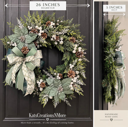 Merry & Bright Sage Green Christmas Wreath | 26” Frosted Evergreen Holiday Decor