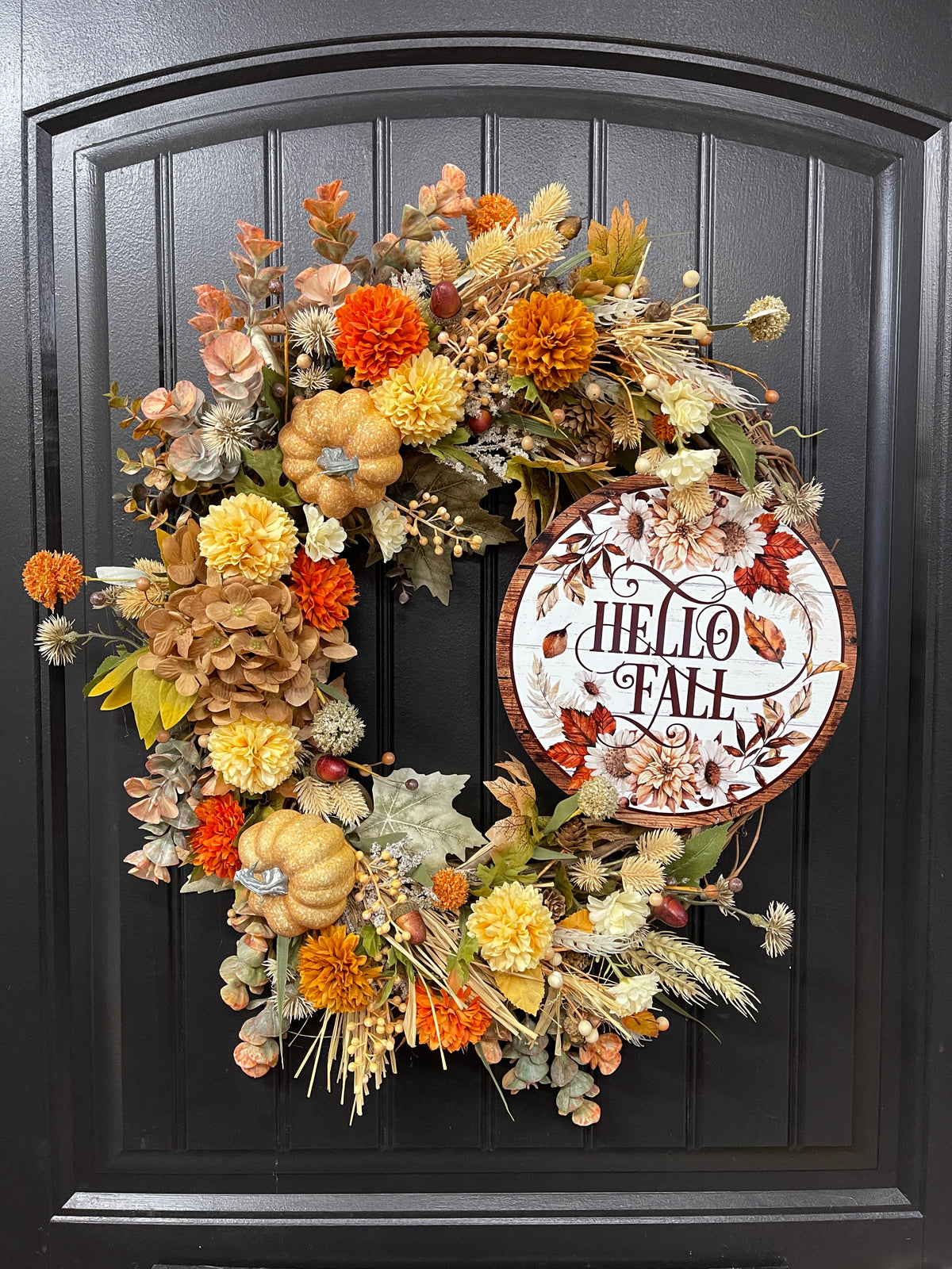 Fall Pumpkin & Floral Grapevine Wreath – Warm Autumn Harvest Door Decor, KatsCreationsNMore