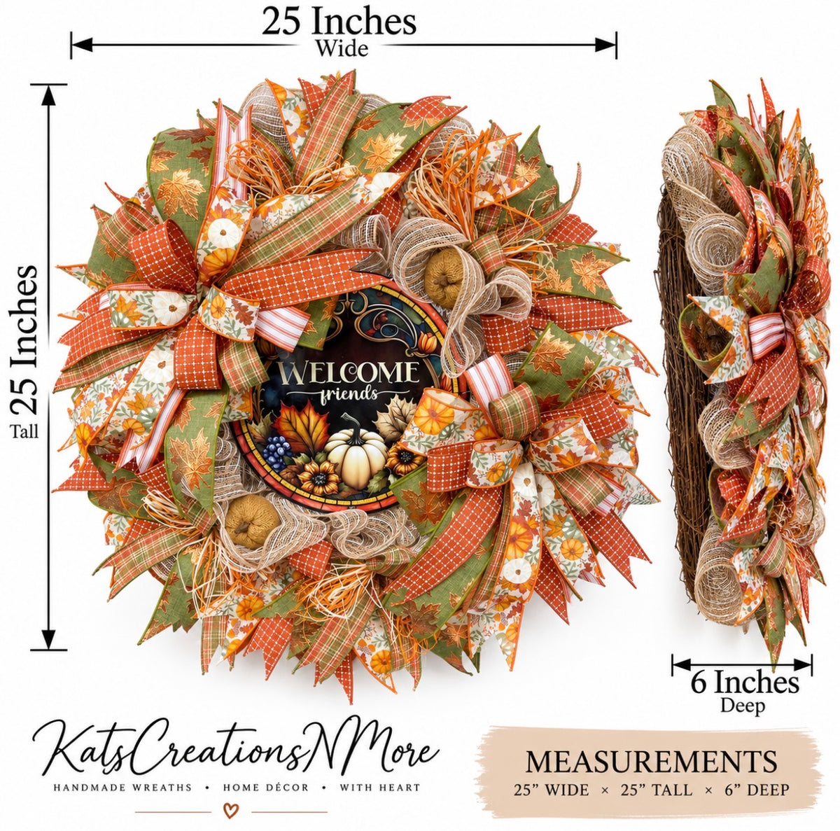 Rustic Welcome Friends Fall Pumpkin Wreath by KatsCreationsNMore
