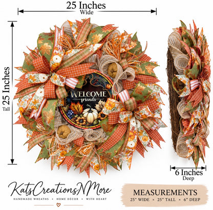 Rustic Welcome Friends Fall Pumpkin Wreath by KatsCreationsNMore