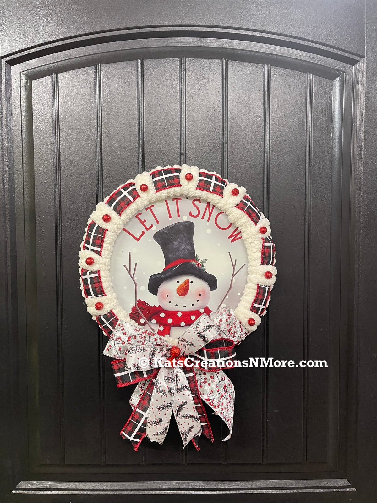 Winter Snowman Let It Snow Wreath, Buffalo Plaid Christmas Storm Door Decor, KatsCreationsNMore