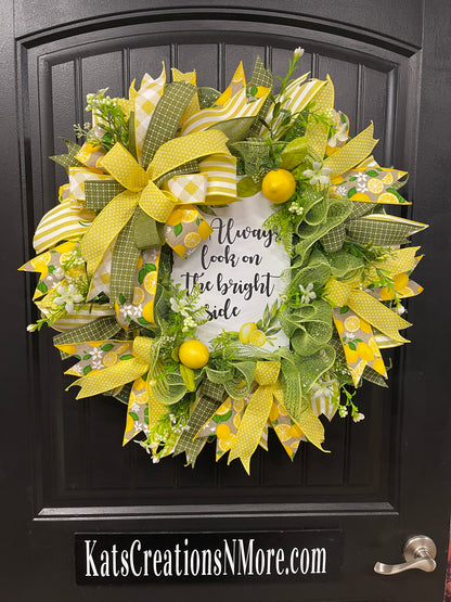 Summer Lemon Deco Mesh Wreath, Lemon Front Door Wreath, Bright Side Wreath, Summer Door Decor, Yellow Lemon Wreath, Always Look On The Bright Side Lemon Deco Mesh Wreath, KatsCreationsNMore