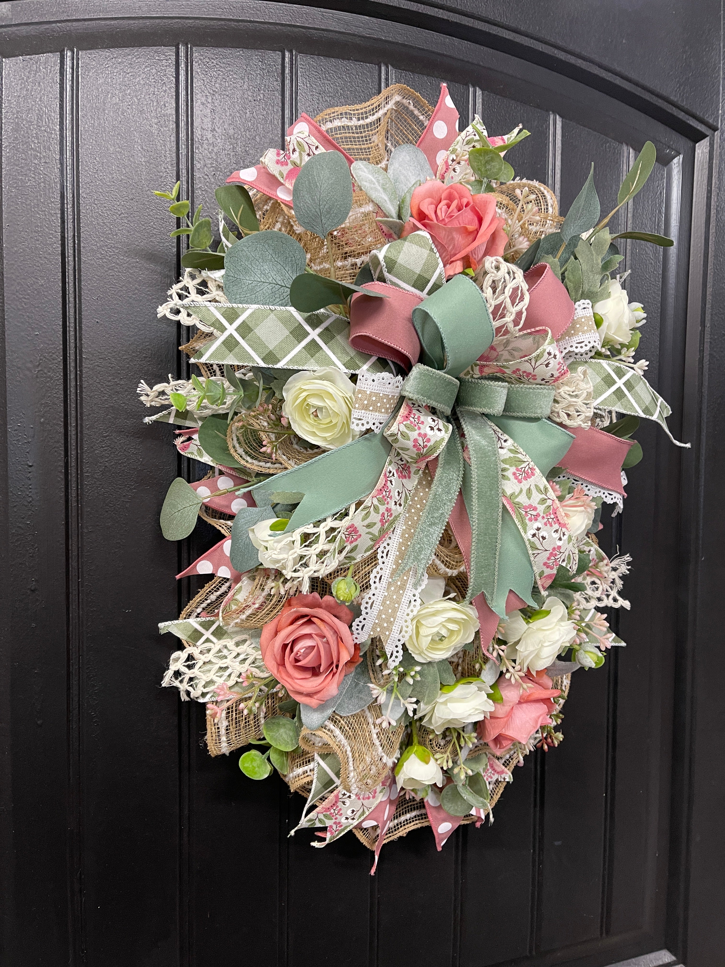 Spring Floral Swag, Rose Easter Front Door Decoration, KatsCreationsNMore