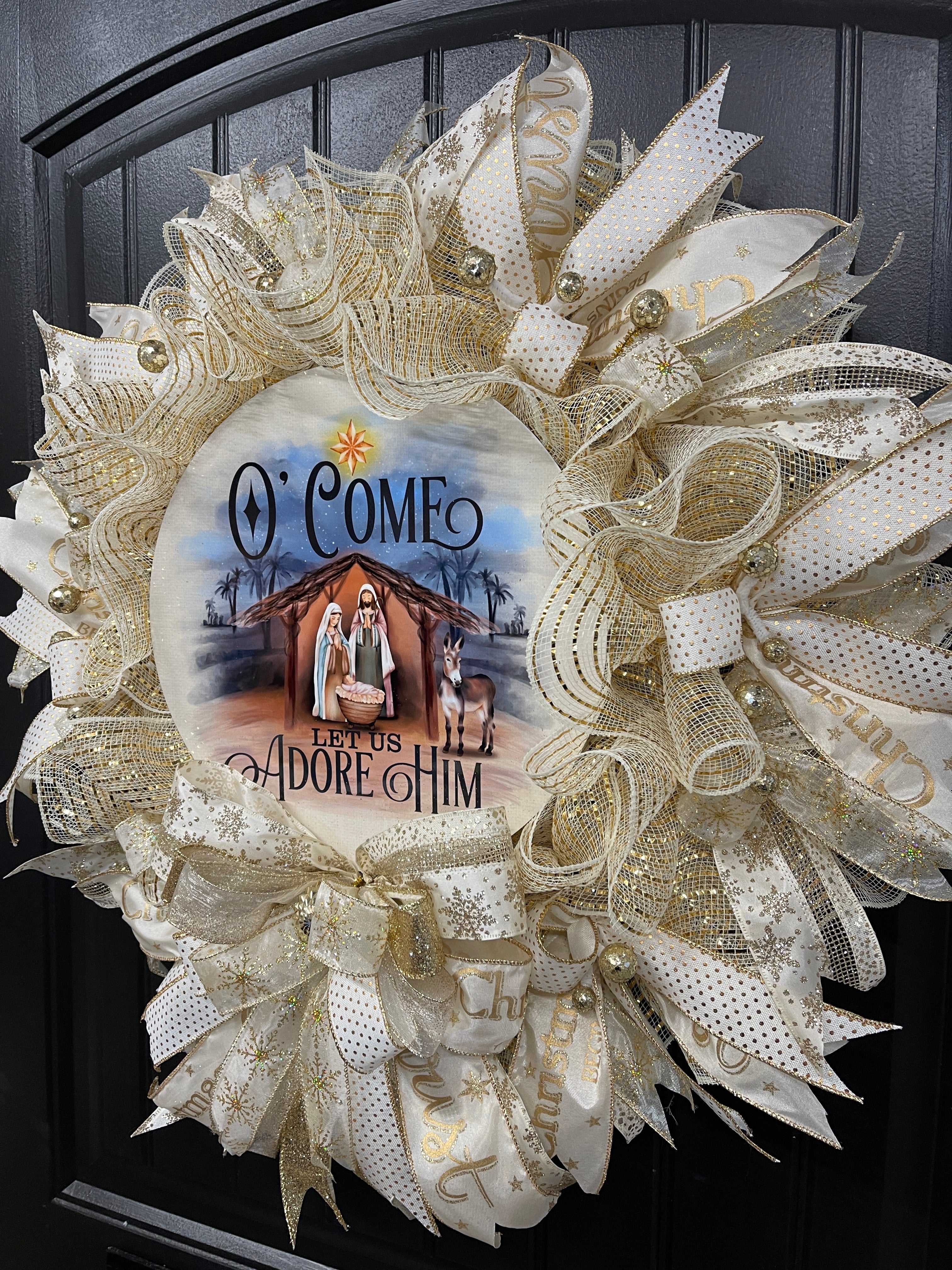 O Come Let Is Adore Him Christmas Wreath, Religious Front Door Winter Decor, Gift for Pastor, KatsCreationsNMore