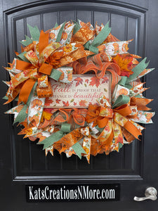 Fall Leaves Wreath,Autumn Front Door Decor,KatsCreationsNMore