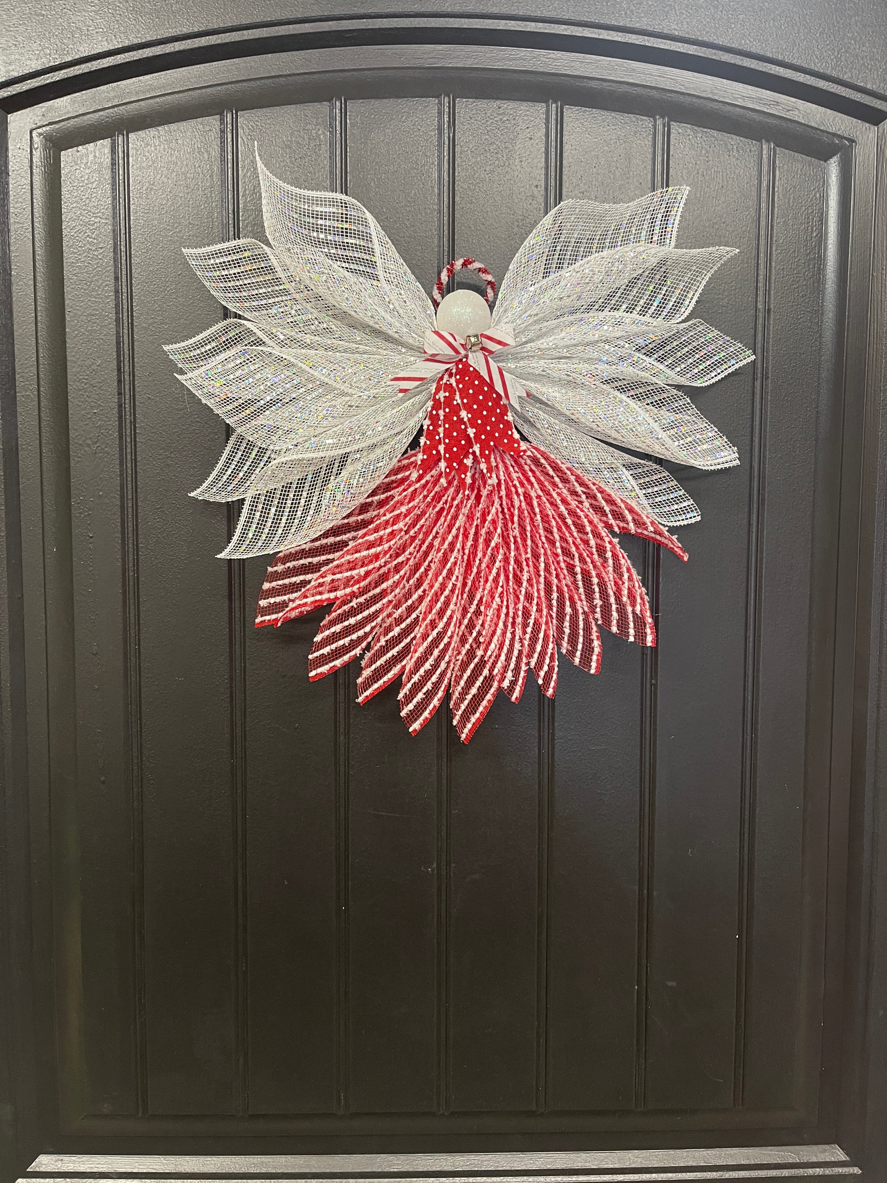 Peppermint Christmas Angel Tree Topper, Holiday Guardian Angel Wreath, Graveside Memorial, KatsCreationsNMore