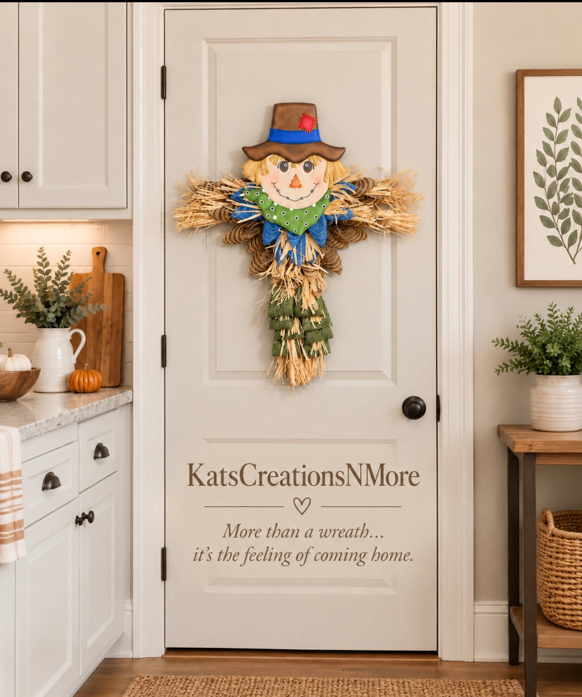 Rustic Fall Scarecrow Door Hanger Wreath by KatsCreationsNMore