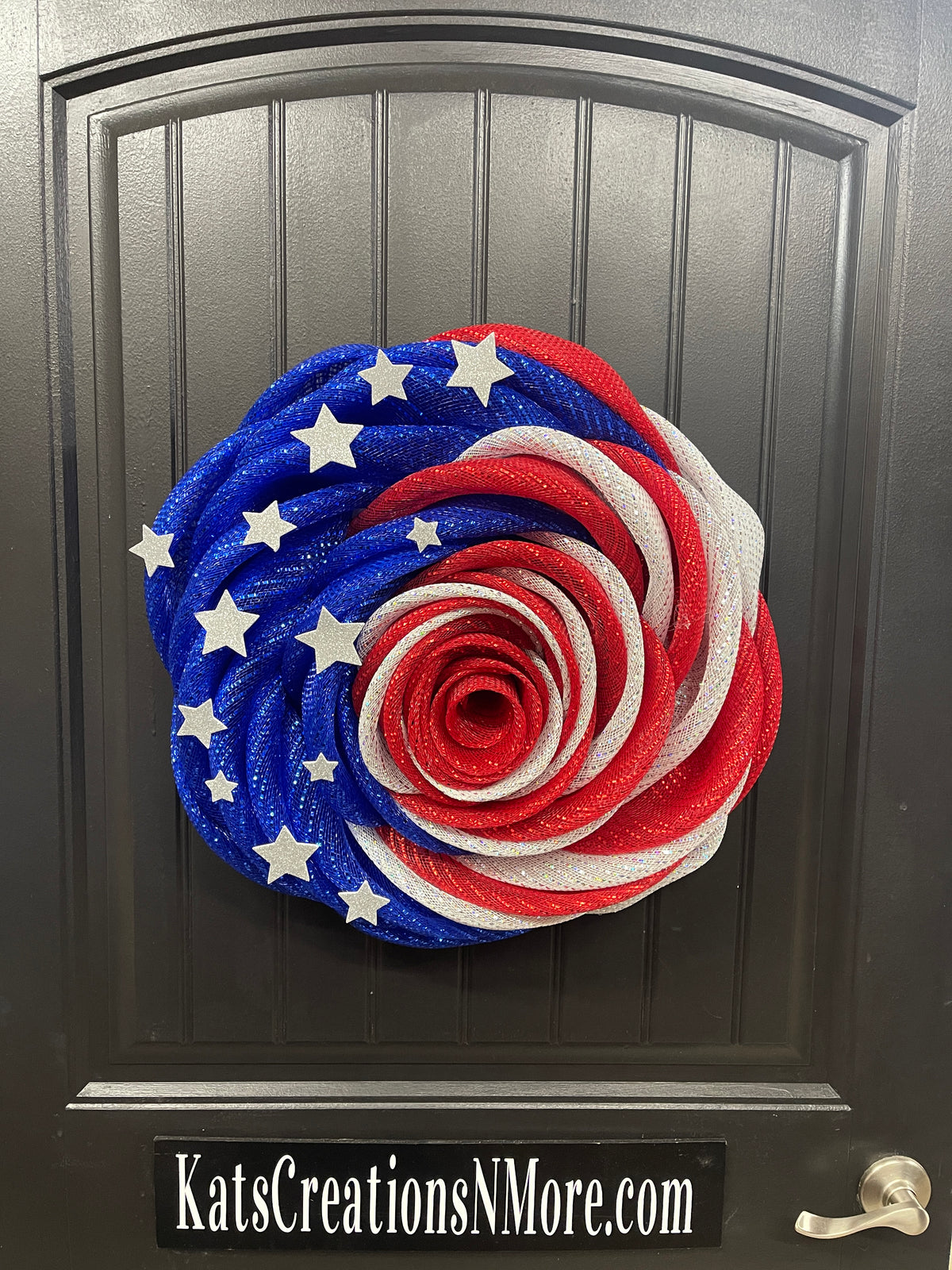 Patriotic Rose Wreath, Deco Mesh Floral Front Door Decor, KatsCreationsNMore