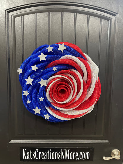 Patriotic Rose Wreath, Deco Mesh Floral Front Door Decor, KatsCreationsNMore