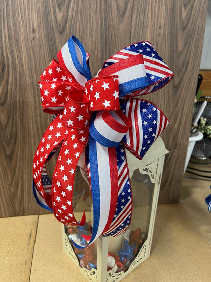Patriotic Red White And Blue Bow Set, Americana Lantern Bow, Mailbox Bow, 4th Of July Decor, Patriotic Front Door Bow, Summer Decor, KatsCreationsNMore